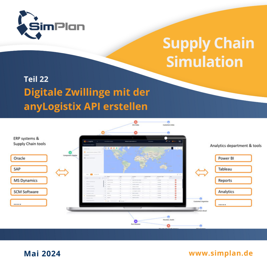 SCM Post 22: Digitale Zwillinge mit der anyLogistix API erstellen